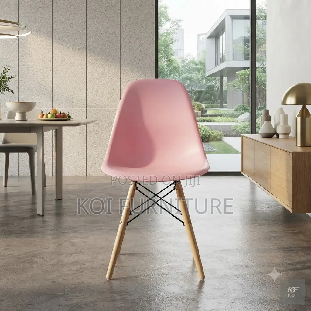 Dining Chairs; Plastic Eames Dining Chair With 4 Wooden Legs