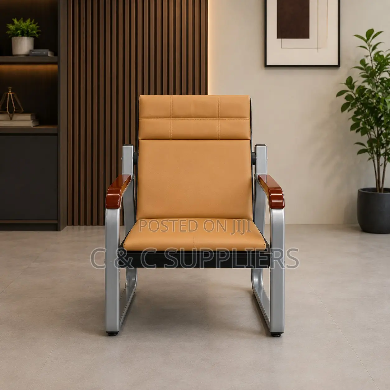 Brown 5-Seater Office Sofa