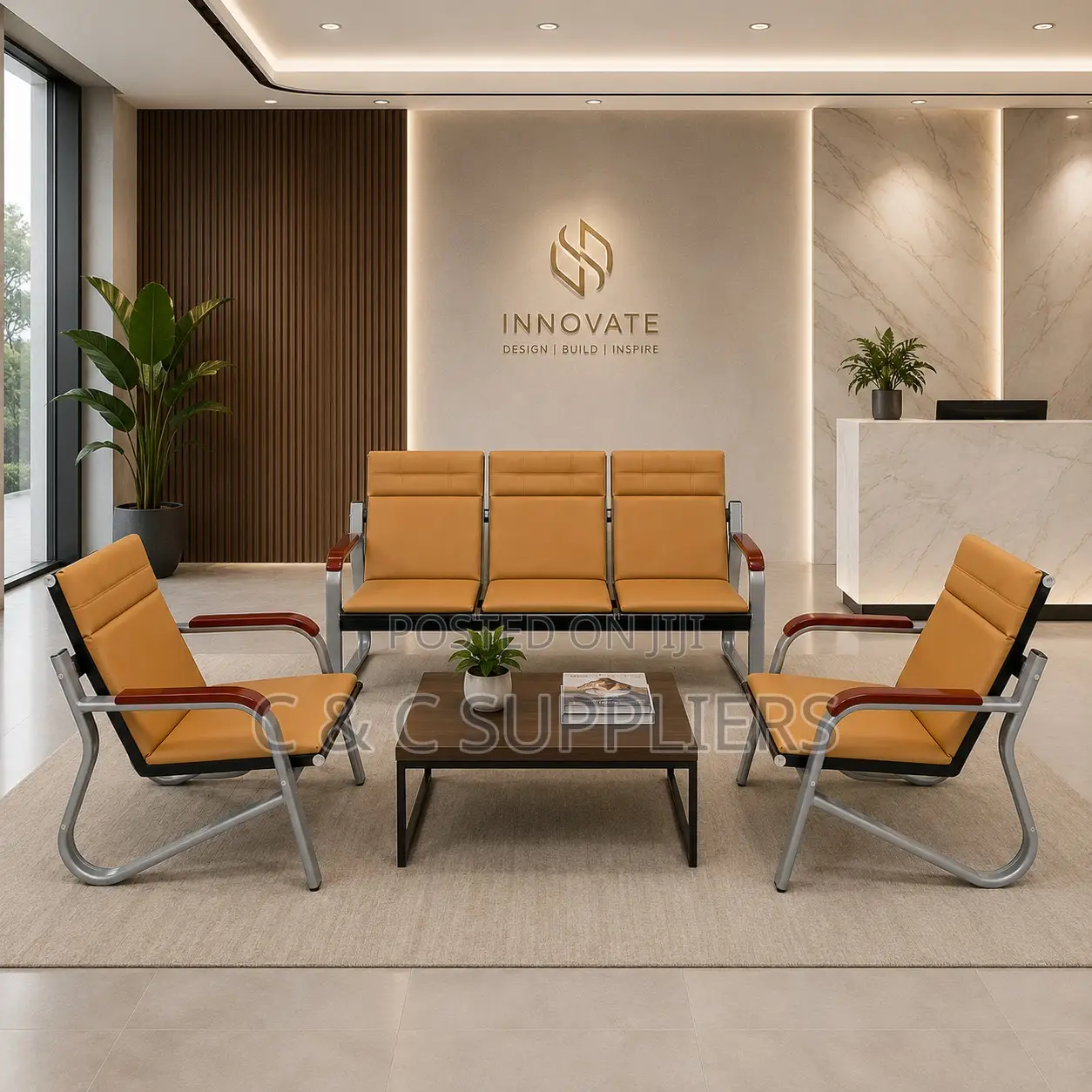 Brown 5-Seater Office Sofa