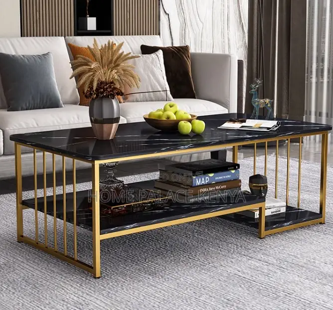 Coffee Table: MDF Steel Leg Table With Bottom Shelf