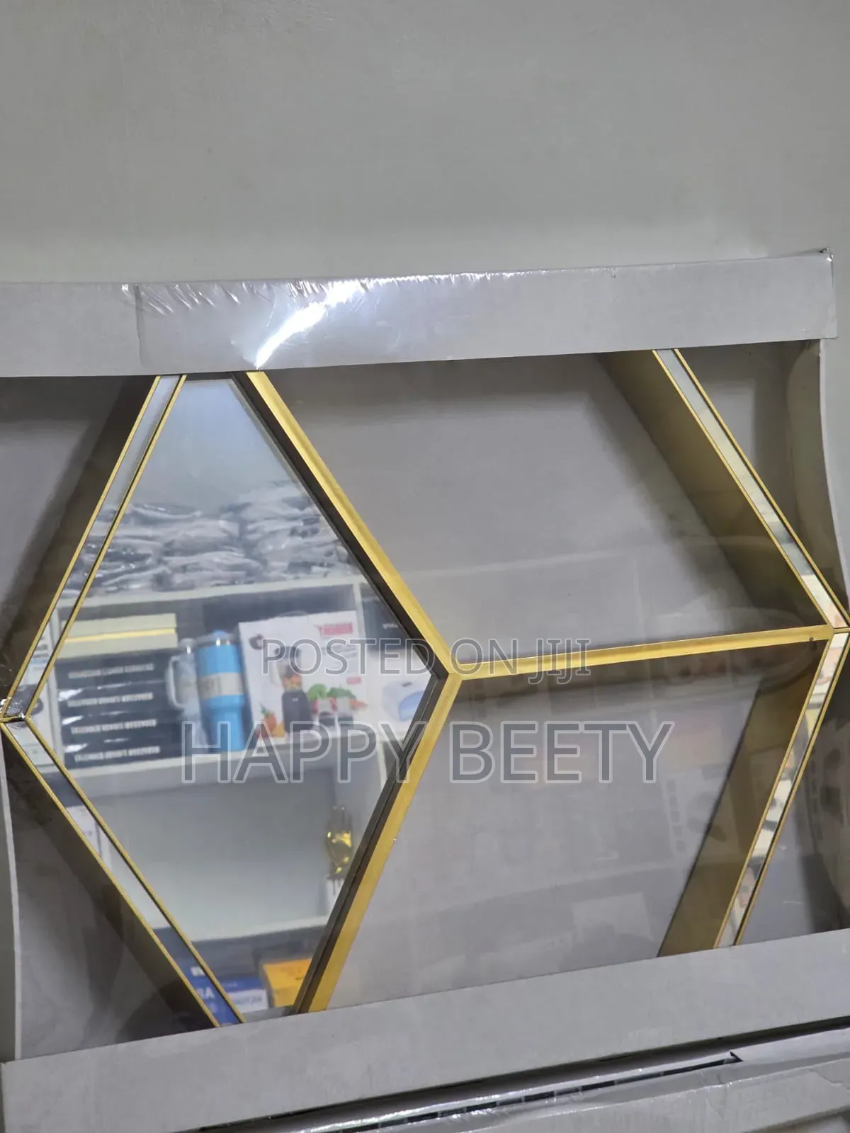  *Luxury Gold Hexagon Wall Mirror With Display Shelves*