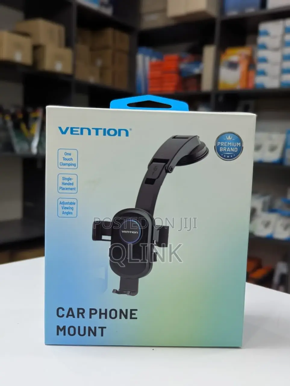 Vention One Touch Clamping Car Phone Mount With Suction Cup Black