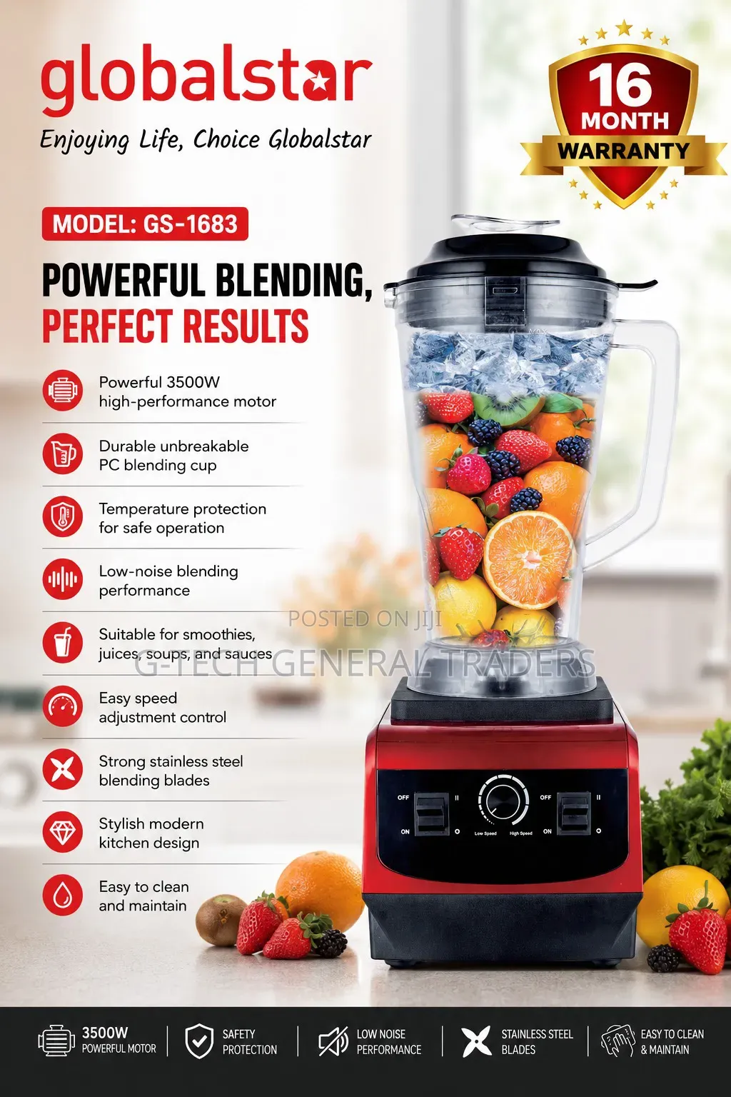 Globalstar Heavy Commercial 2in1 Blender and Grinder 5l Jar