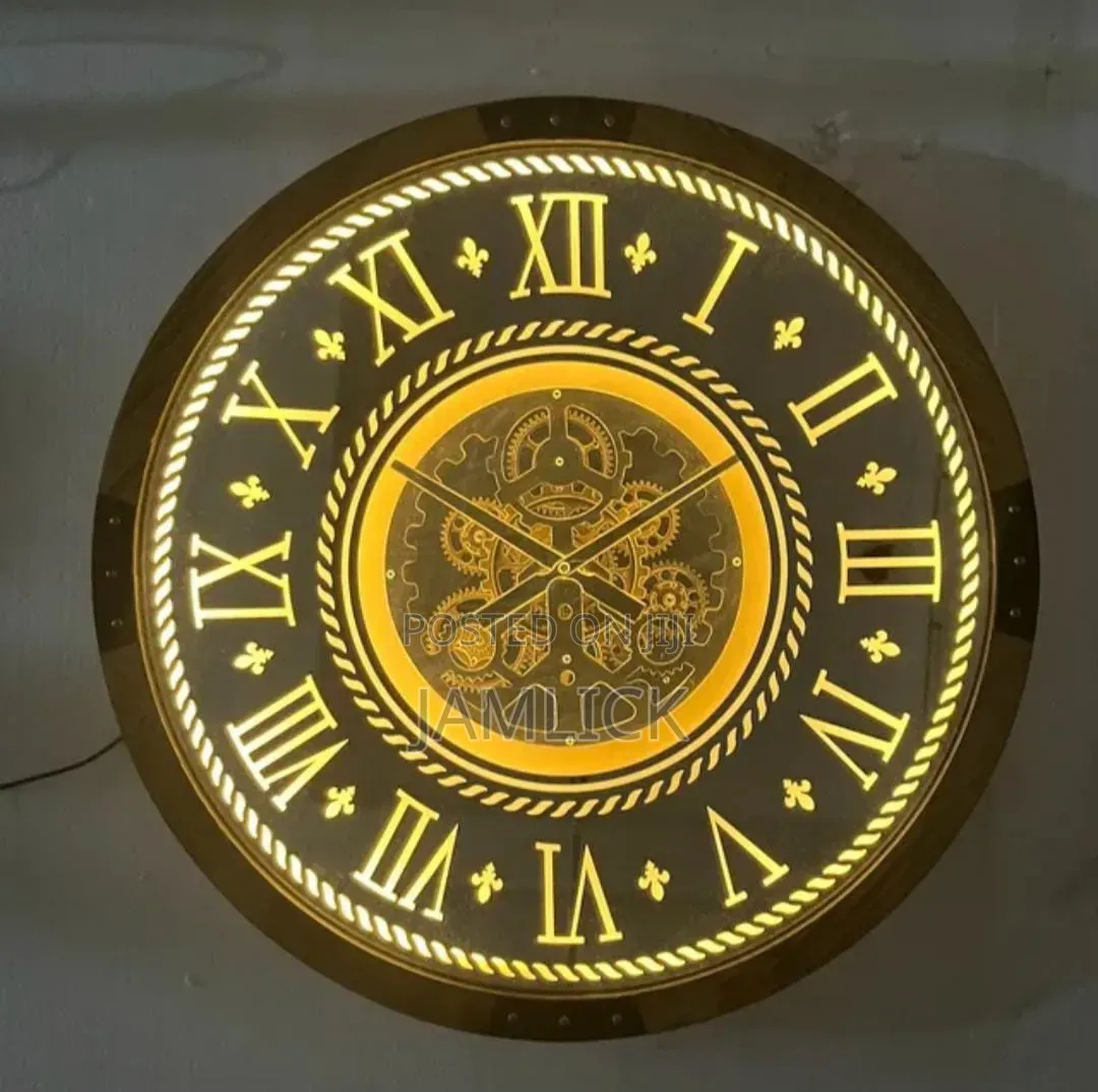 Led Rustic Wooden Wall Clock With Remote Functional Iron Gears - Gh