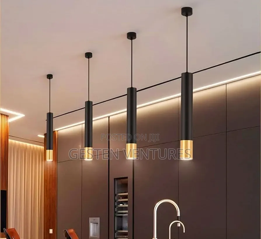 Modern Led Aluminium Black Golden Cylinder Pendant Hanging Light