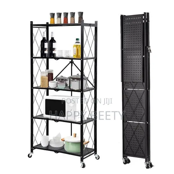 Foldable 5 Layer Metallic Trolley Rack