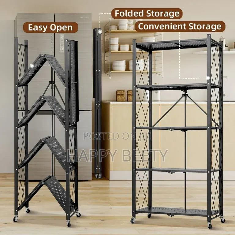 Foldable 5 Layer Metallic Trolley Rack