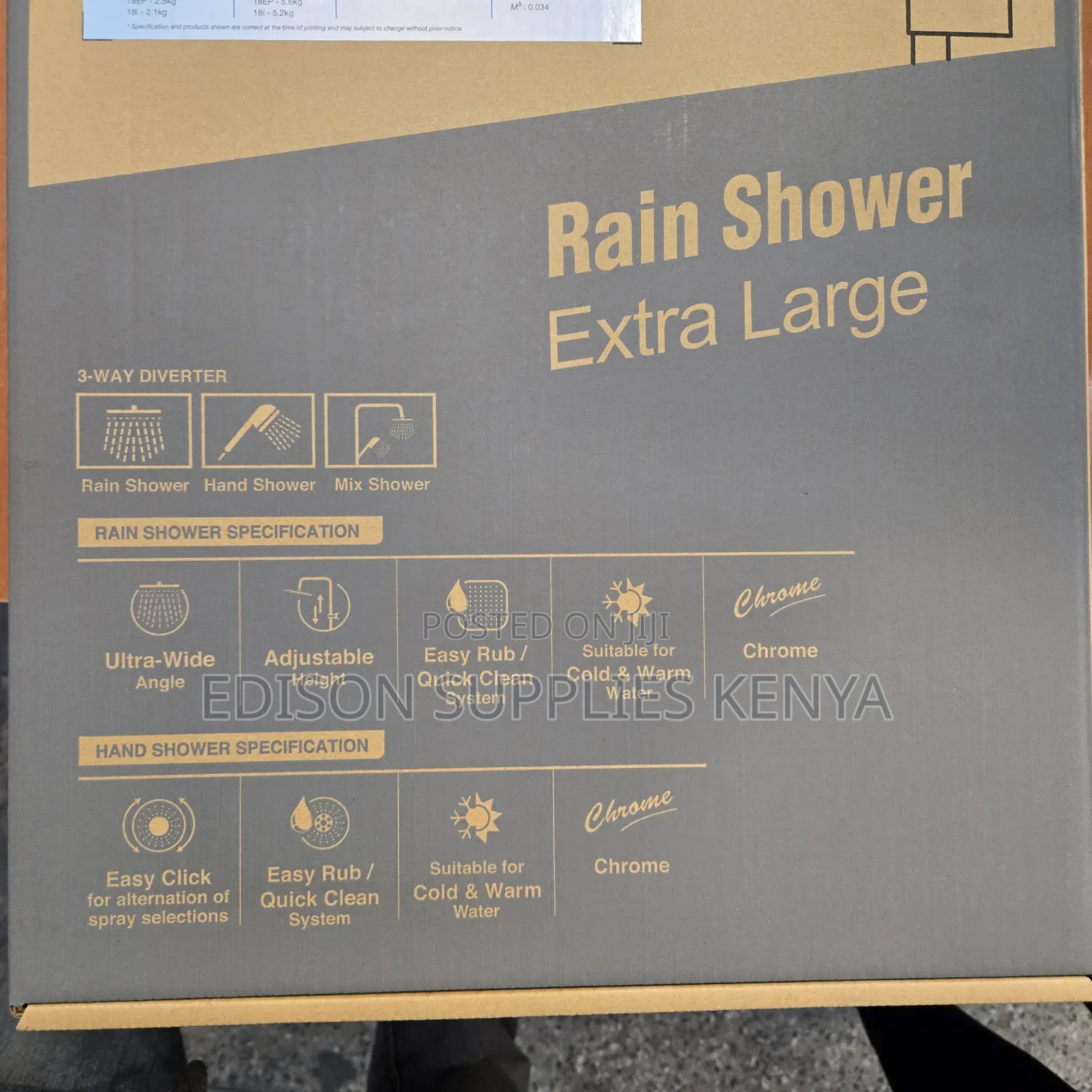 Jatec Rainshower Black Instant Shower Tankless Water Heater Overhead