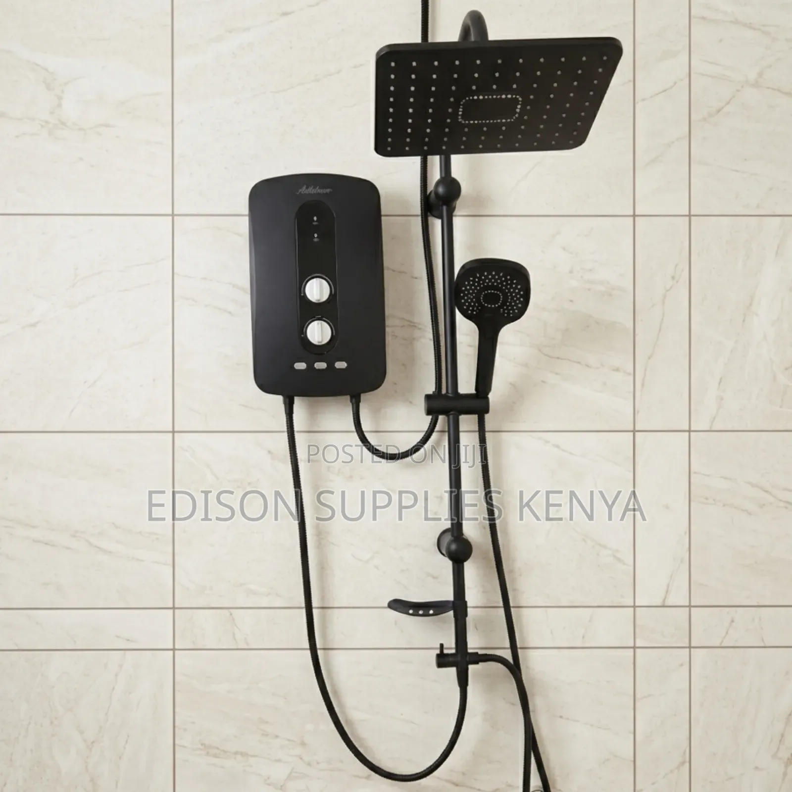 Jatec Rainshower Black Instant Shower Tankless Water Heater Overhead