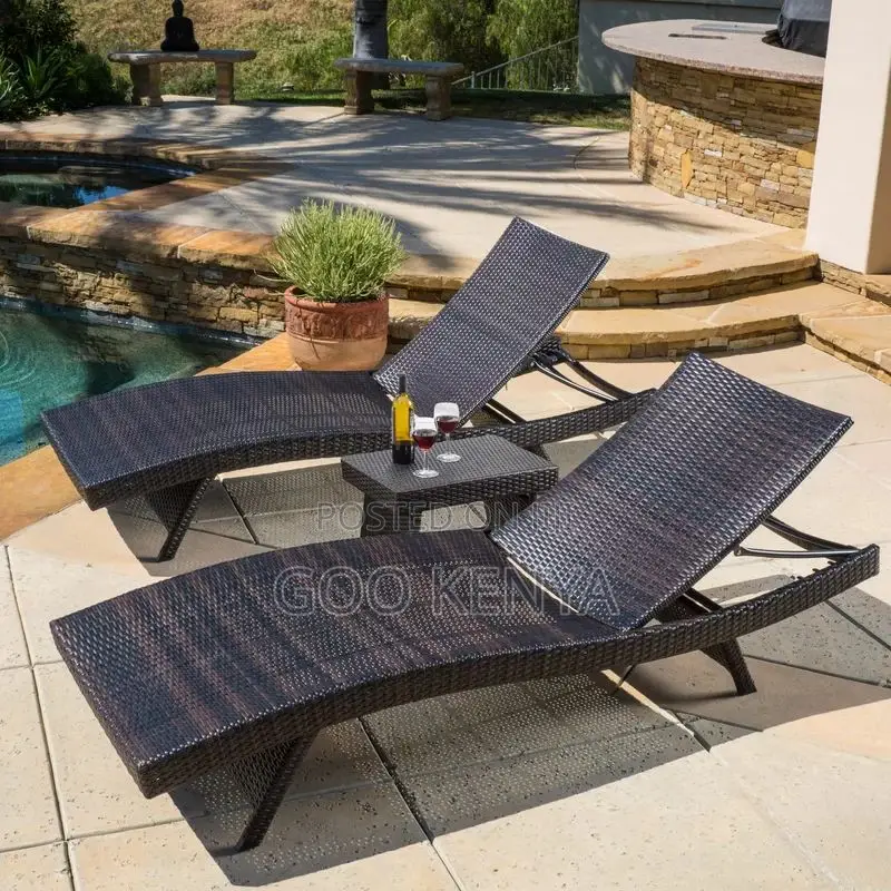 Poolside Bed; Outdoor Adjustable Rattan Reclining Sun Bed Set