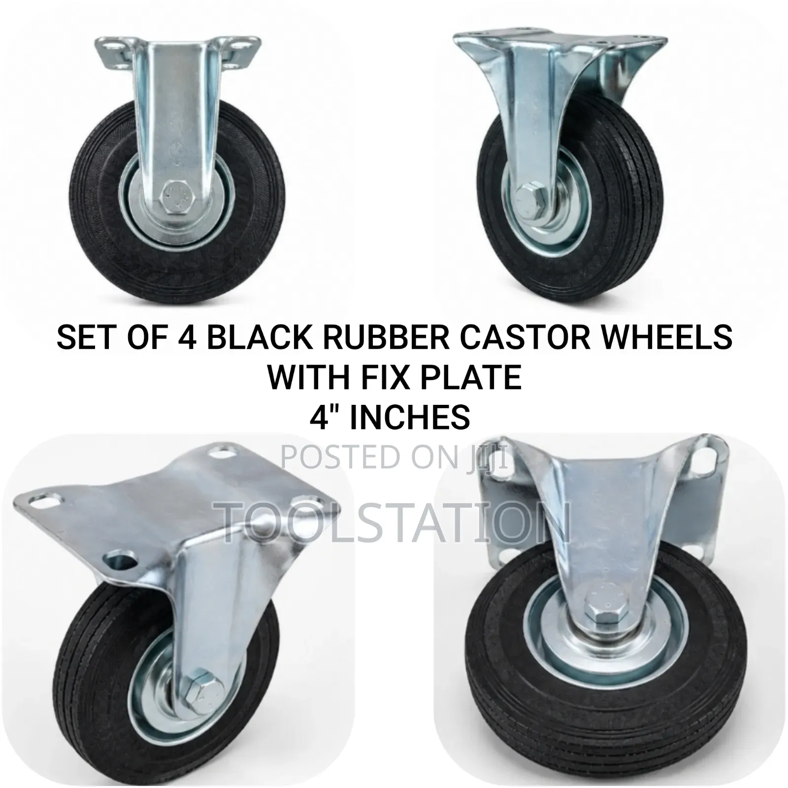 Black Rubber Castor Wheels 4 Inch With Fix Plate Set of 4