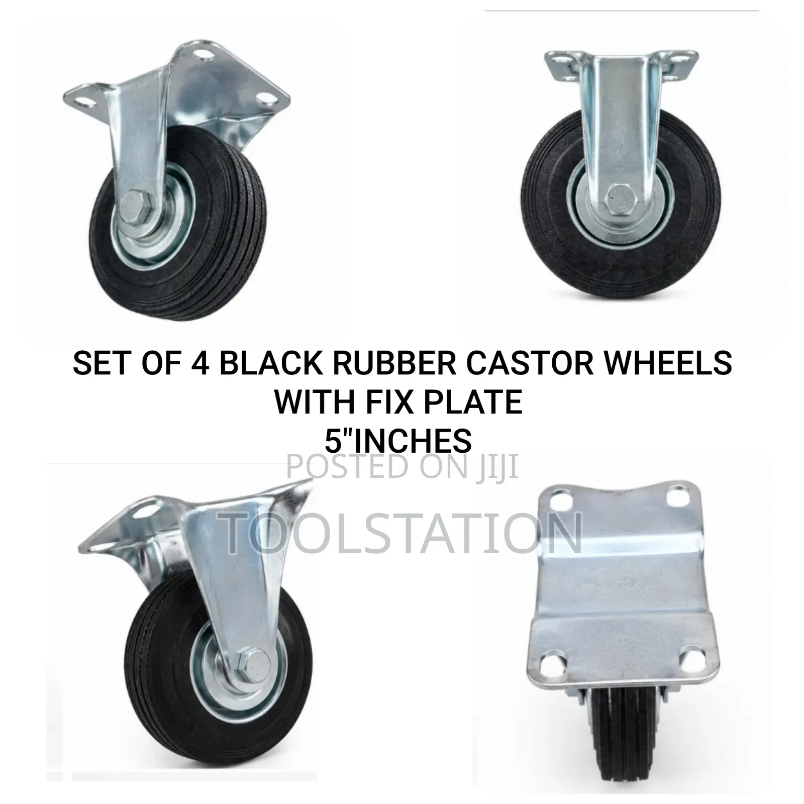 Black Rubber Castor Wheels 5 Inch With Fix Plate Set of 4