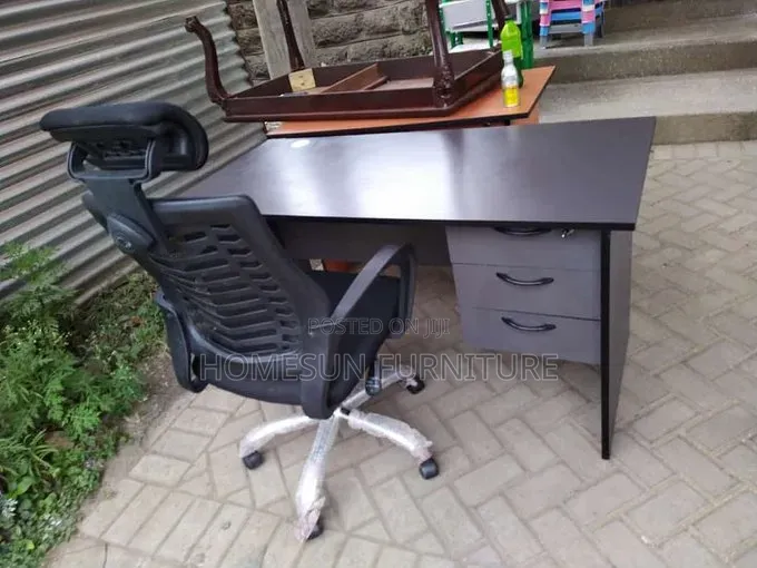 Modern 1.2m Office Desk With Ergonomic Mesh Chair – Grey
