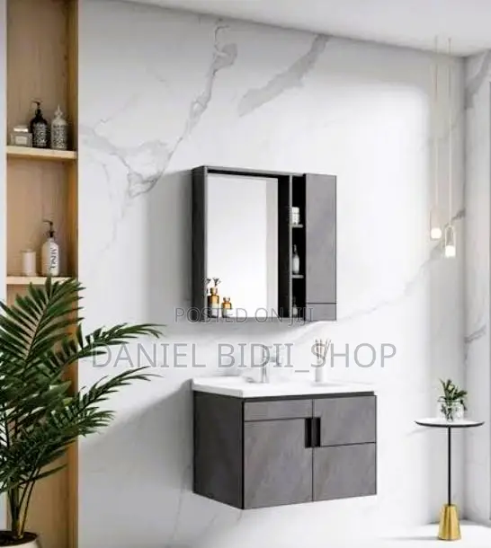 Le Royal Grey Wall Hung Cabinet and White Mirror
