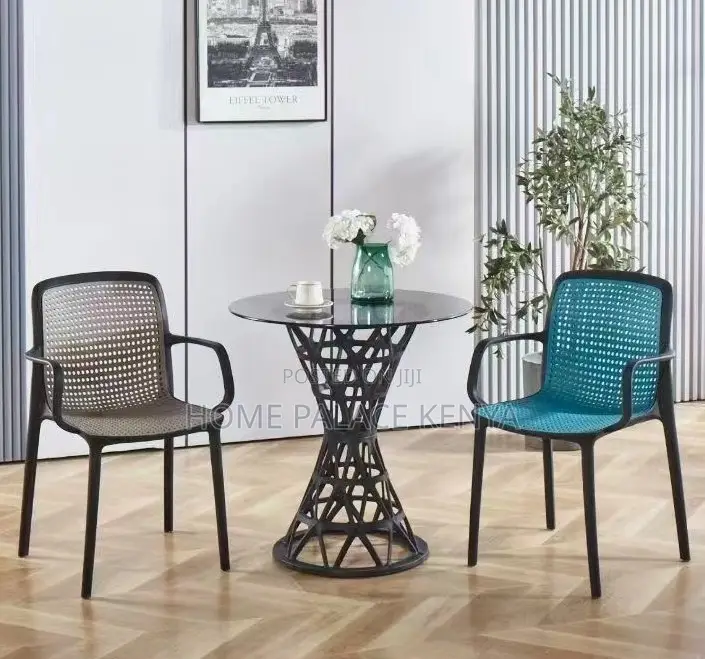 Dining Table: Black Glass Table With Geometric Pedestal Base