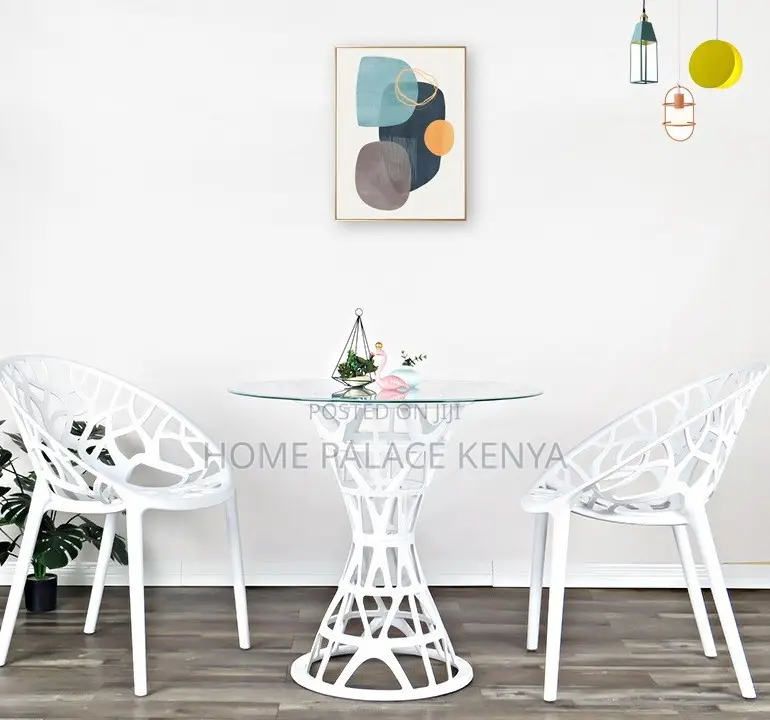 Dining Table: Black Glass Table With Geometric Pedestal Base