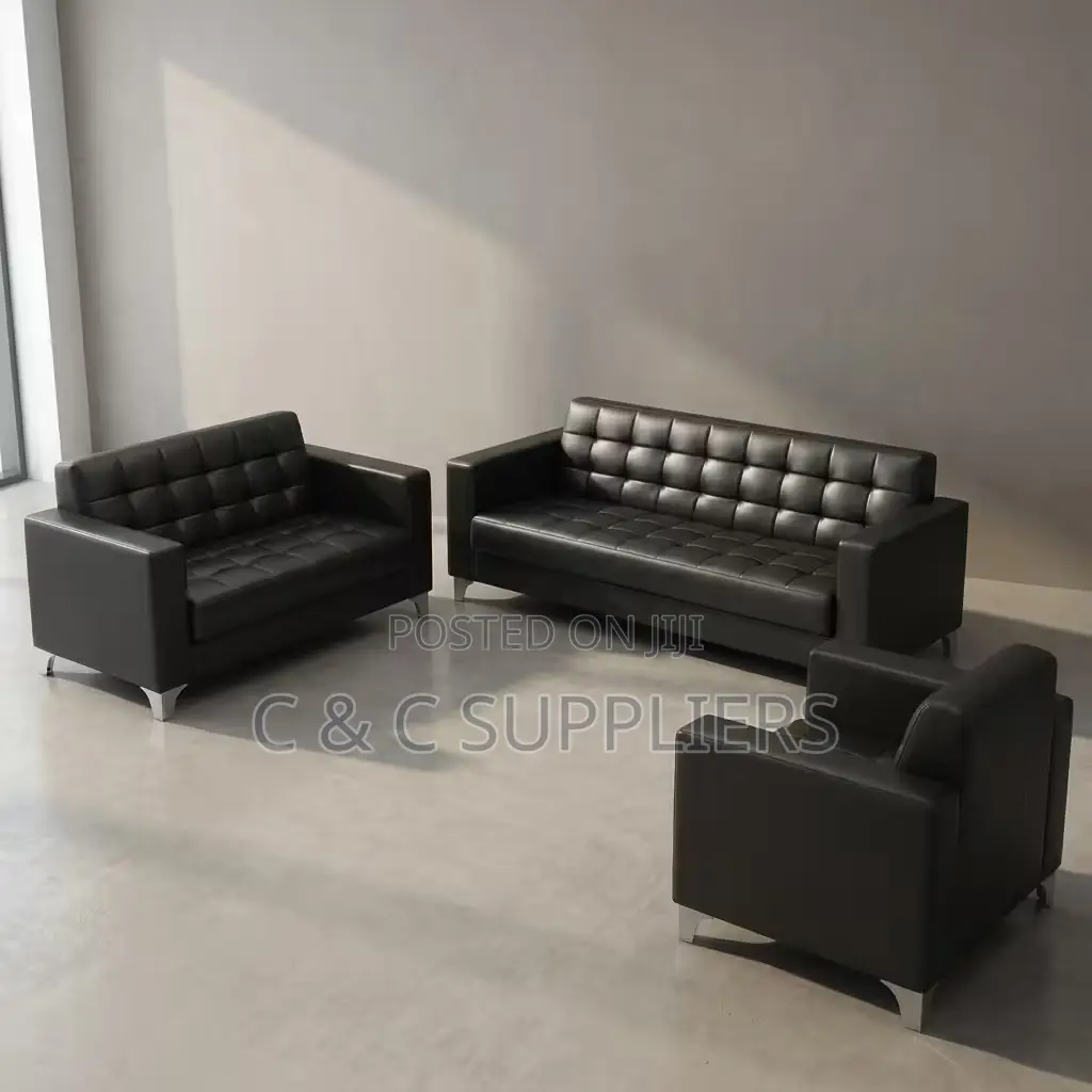 5-Seater Black Waiting Sofa Set