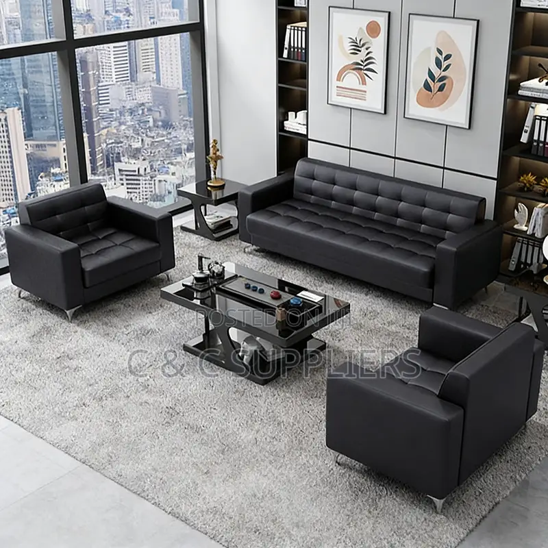 5-Seater Black Waiting Sofa Set