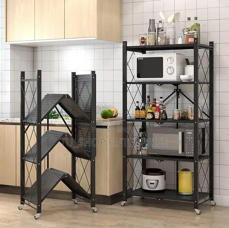 Big Size Foldable Kitchen Rack With Wheels – Mobile Multi-Layer