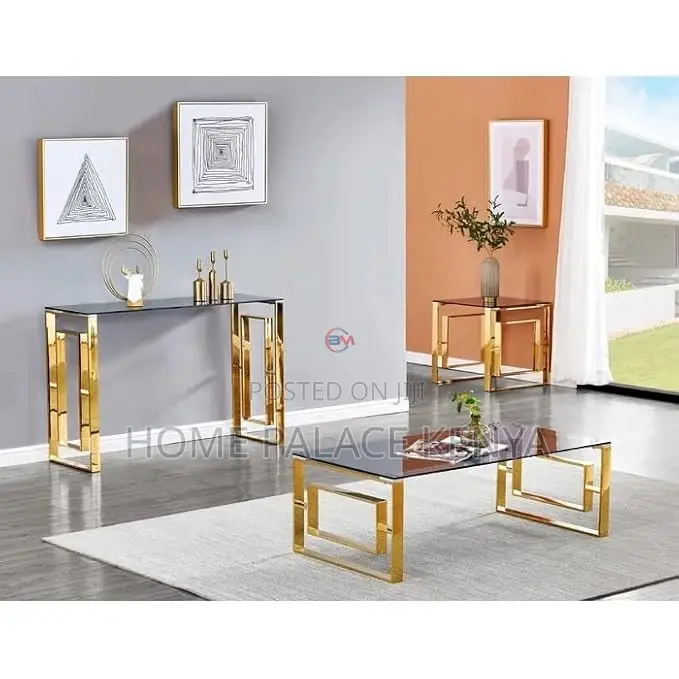 Coffee Table: Rectangular Clear Lined Steel Living Room Table