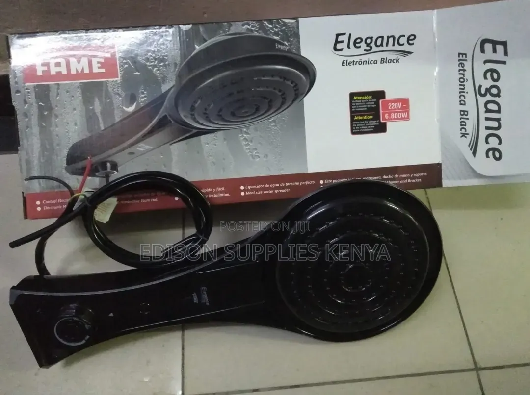 Black Fame Elegance Instant Shower Water Heater Rainshower Head Shower