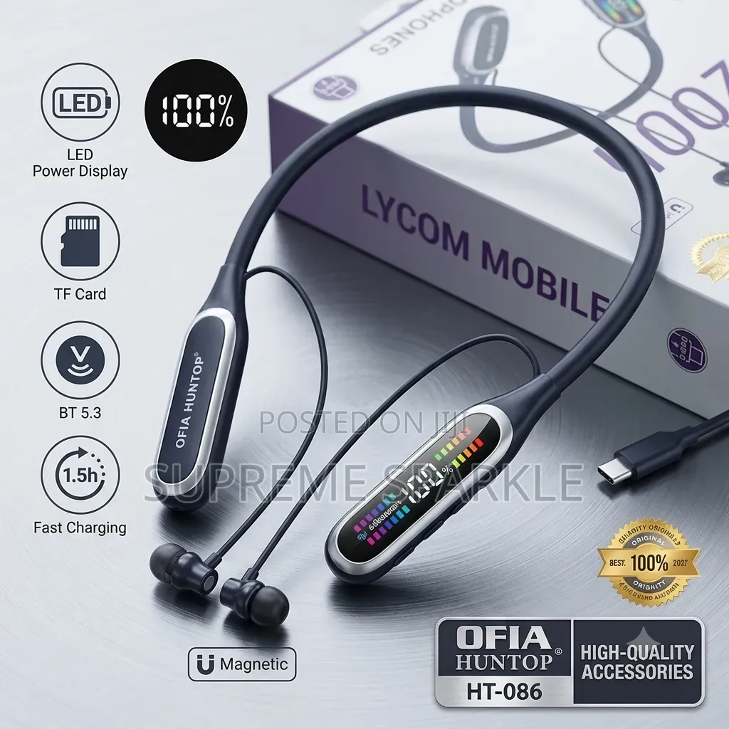 Ofia Huntop Ht-086 Wireless Headphones/Neckband, With Led Display.