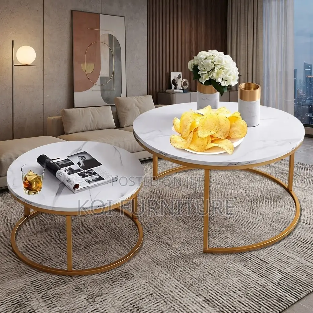 Coffee Table; Round Dual Marble Quanu Coffee Table