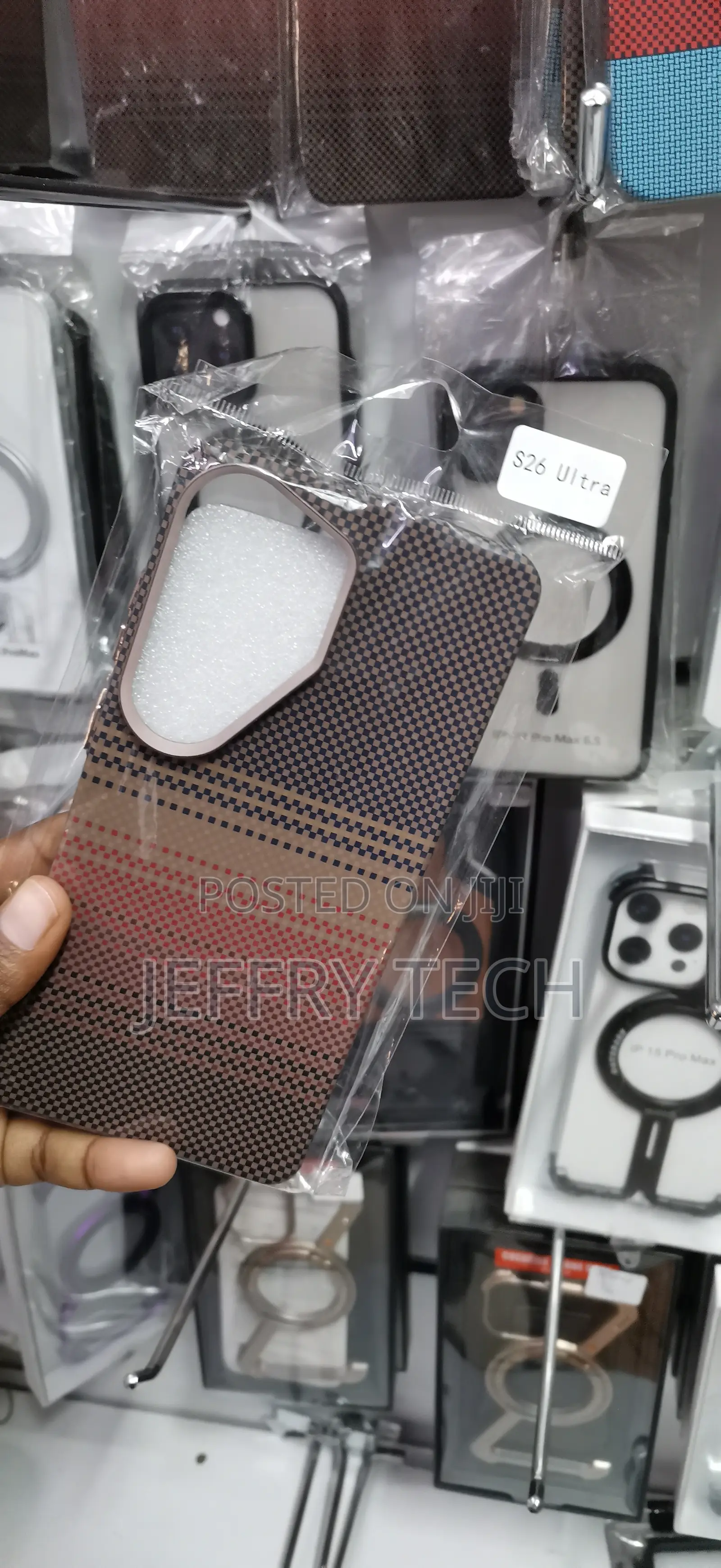 S G S26 Ultra Plaid Ombre Design in Blue, Brown, and Red Case