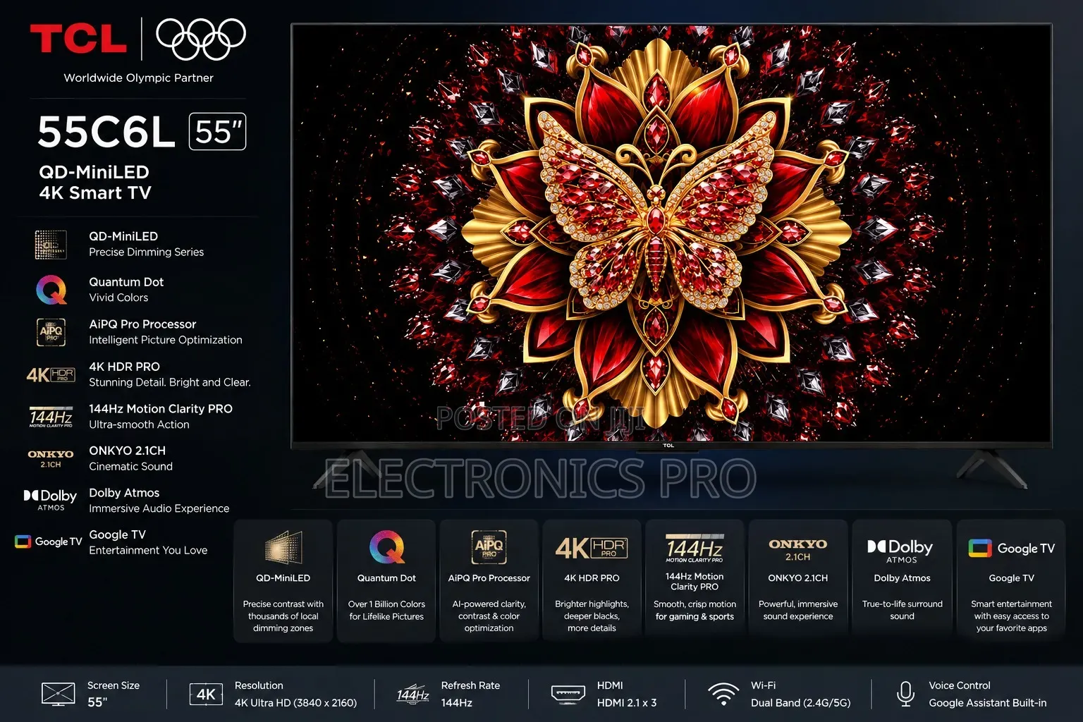 TCL 55c6k 55 Inch Qd-Miniled 4k Smart TV Stunning Picture Quality