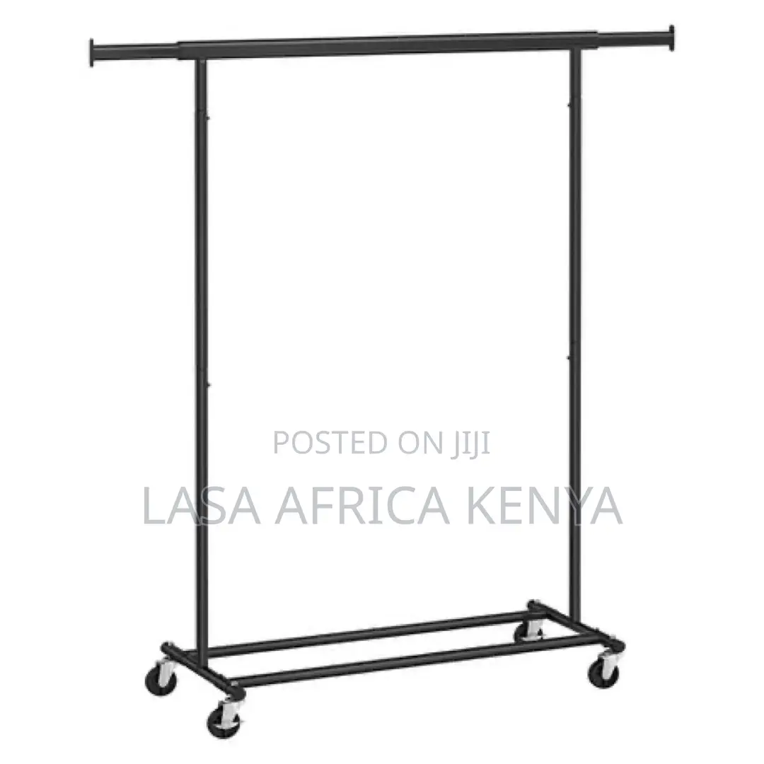 Black Extendable Rolling Clothes Rack – Heavy-duty Freestanding Garmen