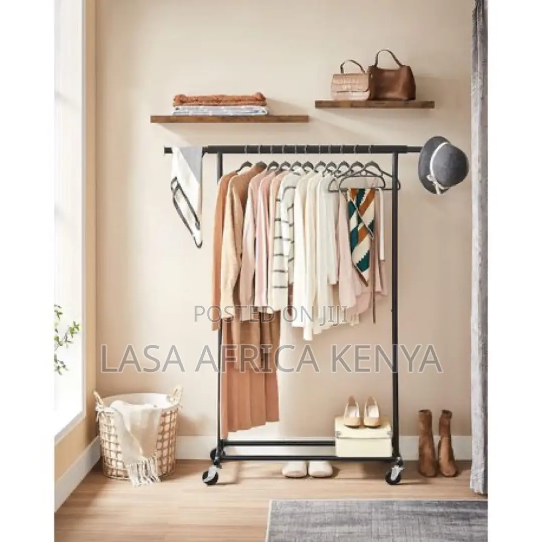 Black Extendable Rolling Clothes Rack – Heavy-duty Freestanding Garmen