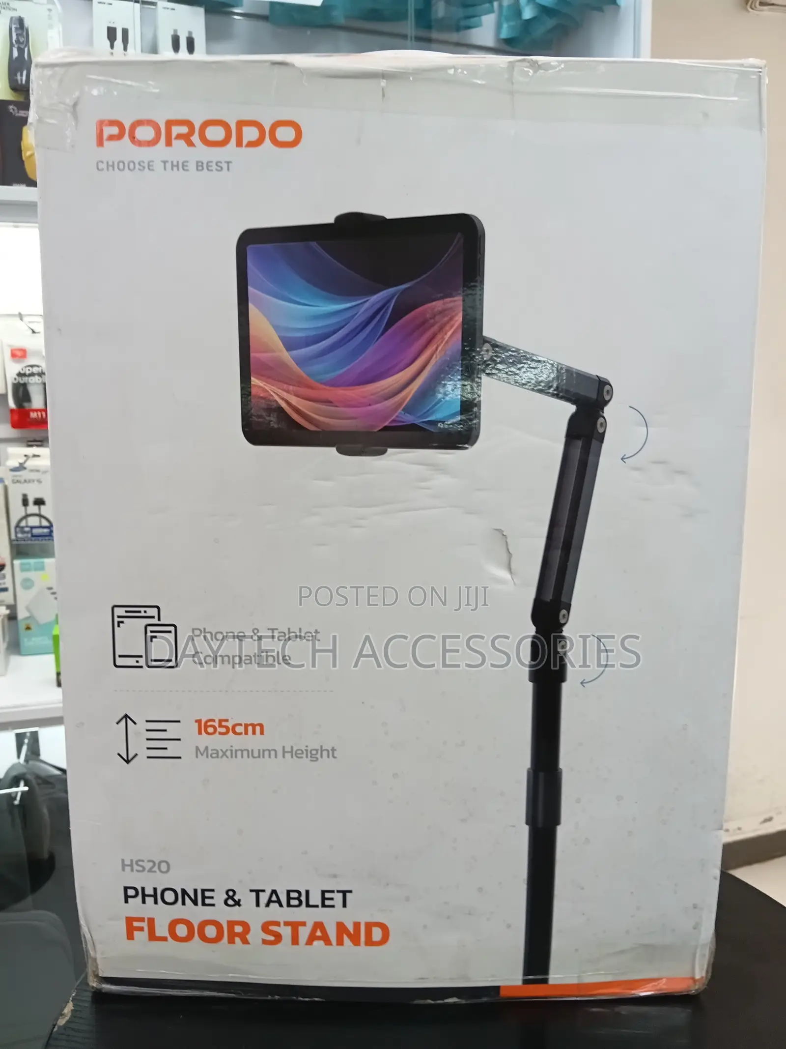 Porodo Phone Tablet Floor Stand Full Axis Rotation - Black