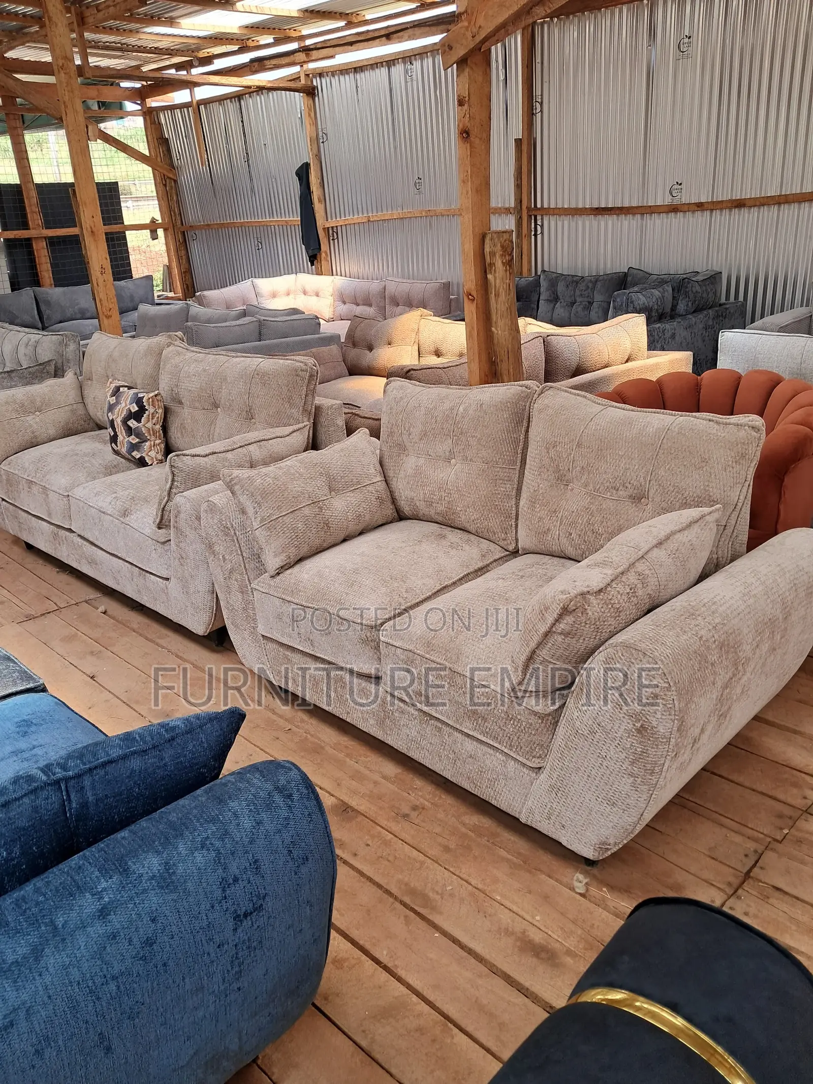 5-Seater 3+2 Beige Butterfly Sofa Set