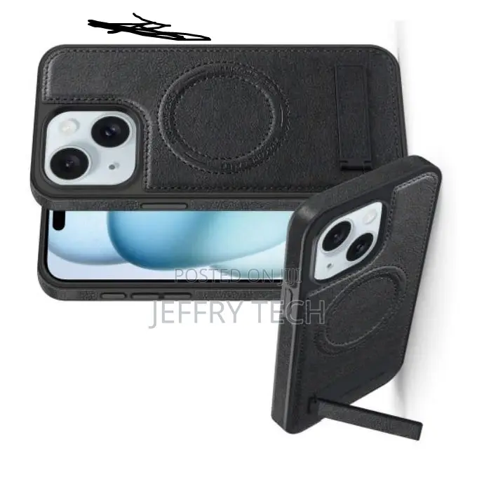 iPhone 15 Phone Case, Black Magnetic Soft Pu Leather With Wirel Device