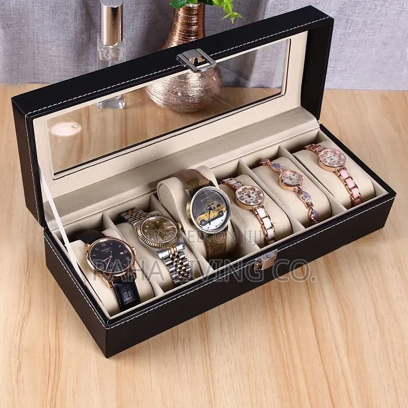 6 Slot Pu Leather Watch Organizer Box | Black