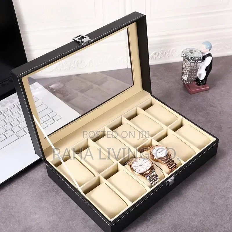 12 Slot Pu Leather Watch Organizer Box | Black