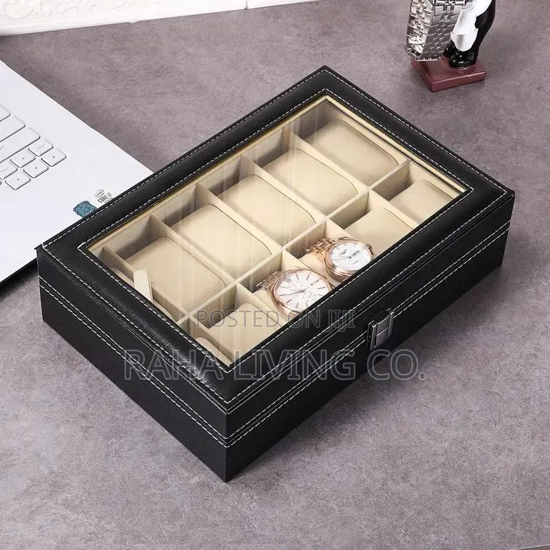 12 Slot Pu Leather Watch Organizer Box | Black