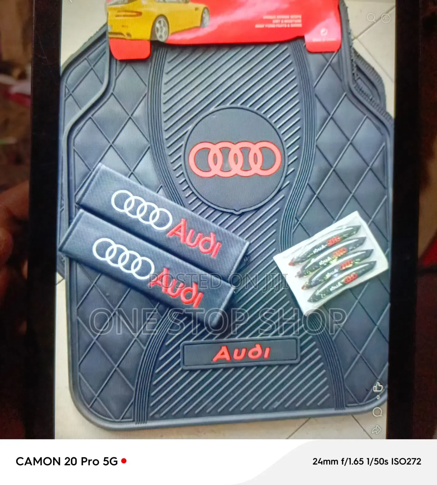 Combined Audi Branded Mats With Safety Belt Pad With Edges Guard