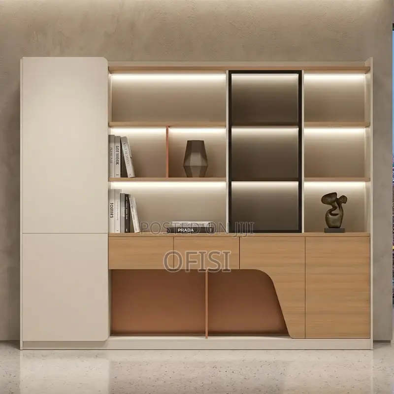 Office Cabinet; Modern Office Wall Storage Unit With Light