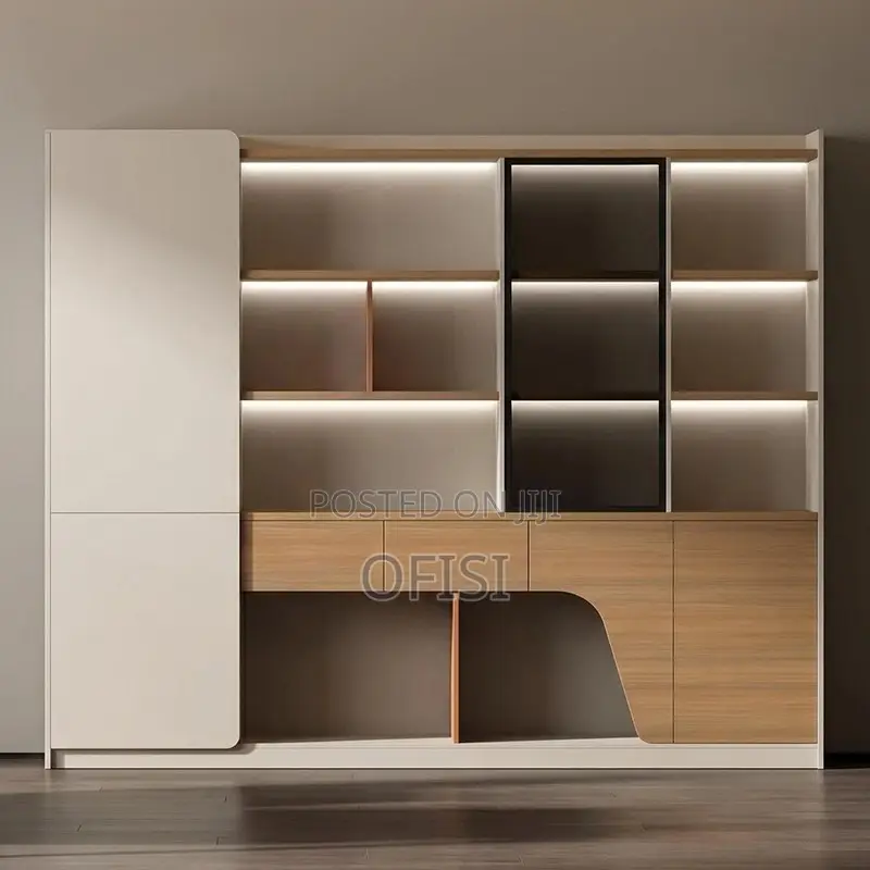Office Cabinet; Modern Office Wall Storage Unit With Light