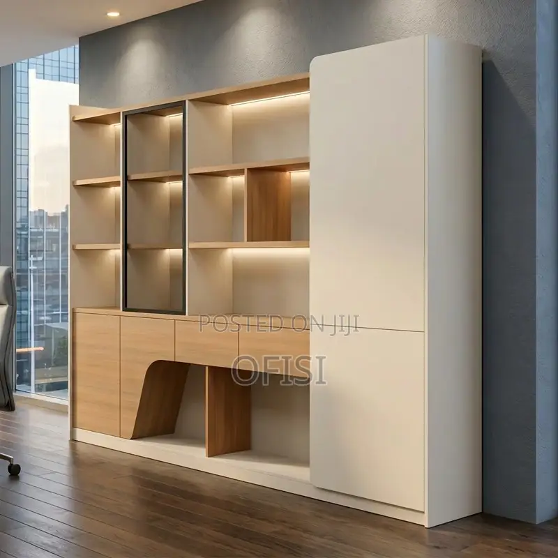 Office Cabinet; Modern Office Wall Storage Unit With Light