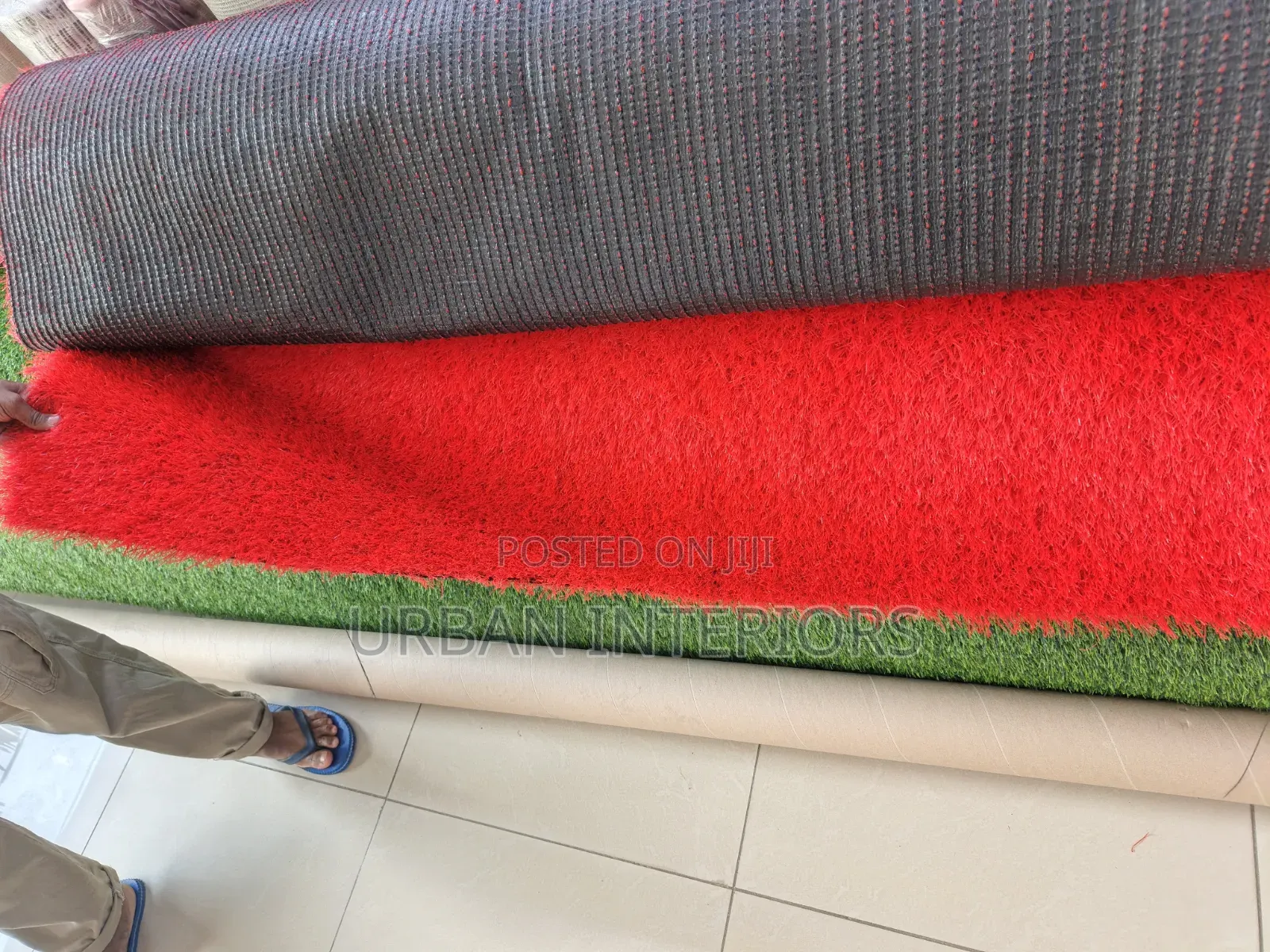 Red Grass Carpet Red Grass Carpet With a Black Backing