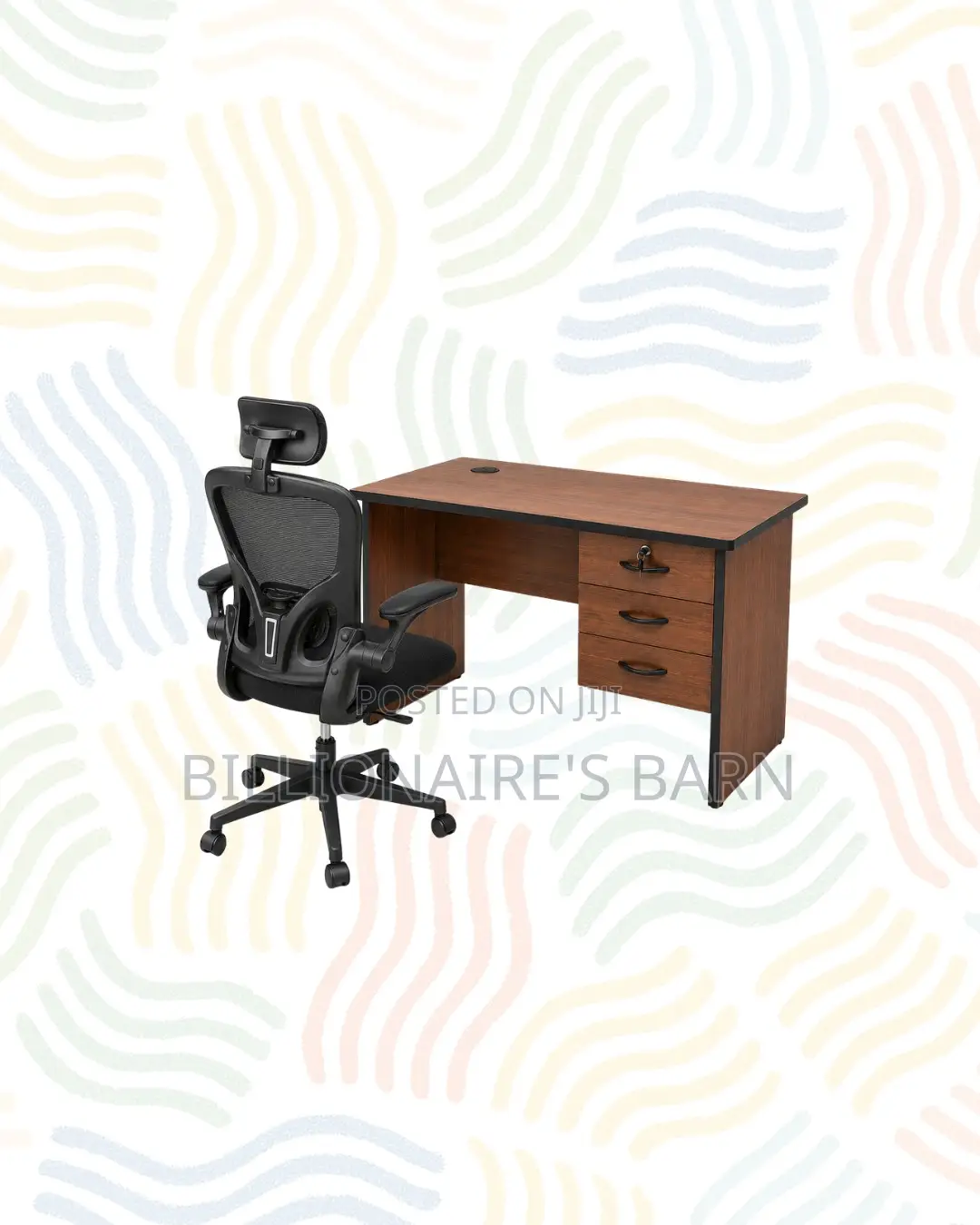 Compact 1m Desk Black Flip-Up Arms Ergonomic Chair for Focused Work