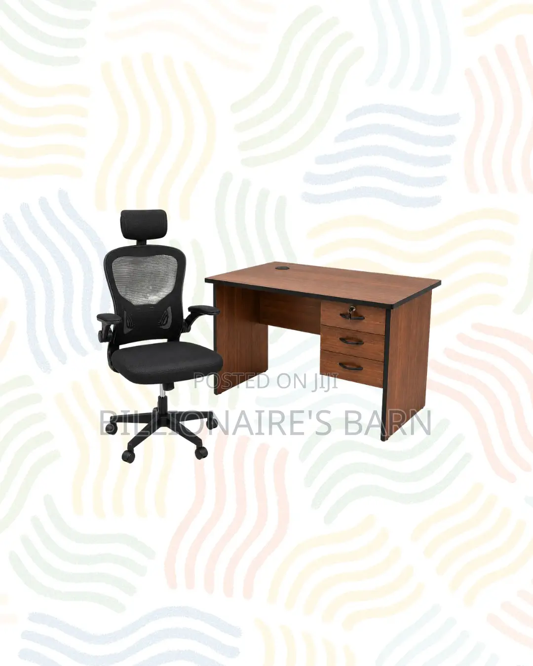 Compact 1m Desk Black Flip-Up Arms Ergonomic Chair for Focused Work