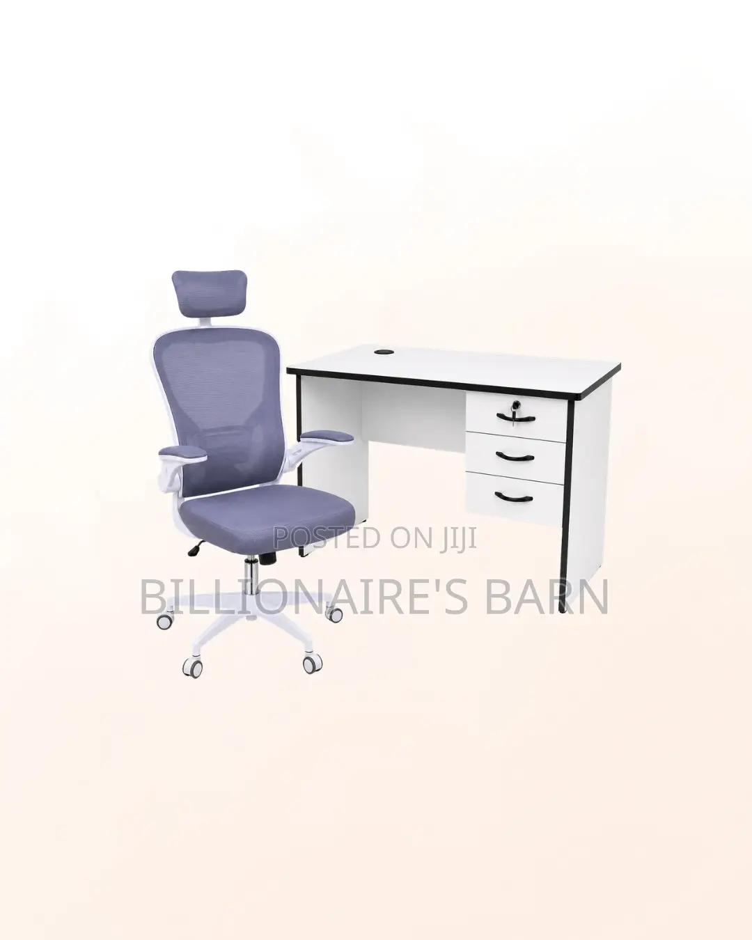 Compact 1m Desk White Flip-Up Arms Ergonomic Chair for Better Workdays