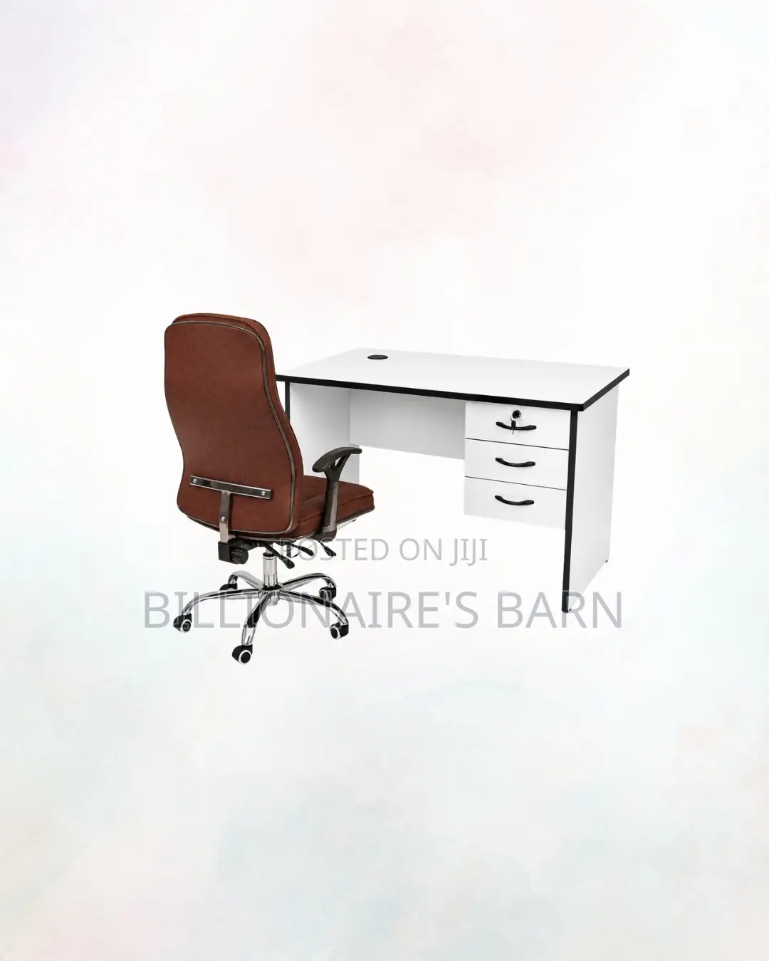Compact 1m Desk and Brown Executive Leather Chair for Better Workdays