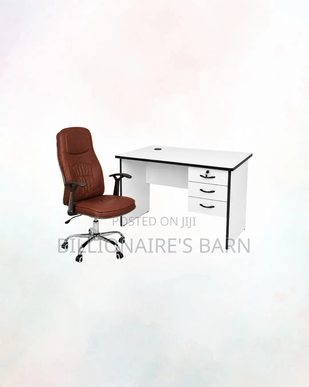 Compact 1m Desk and Brown Executive Leather Chair for Better Workdays