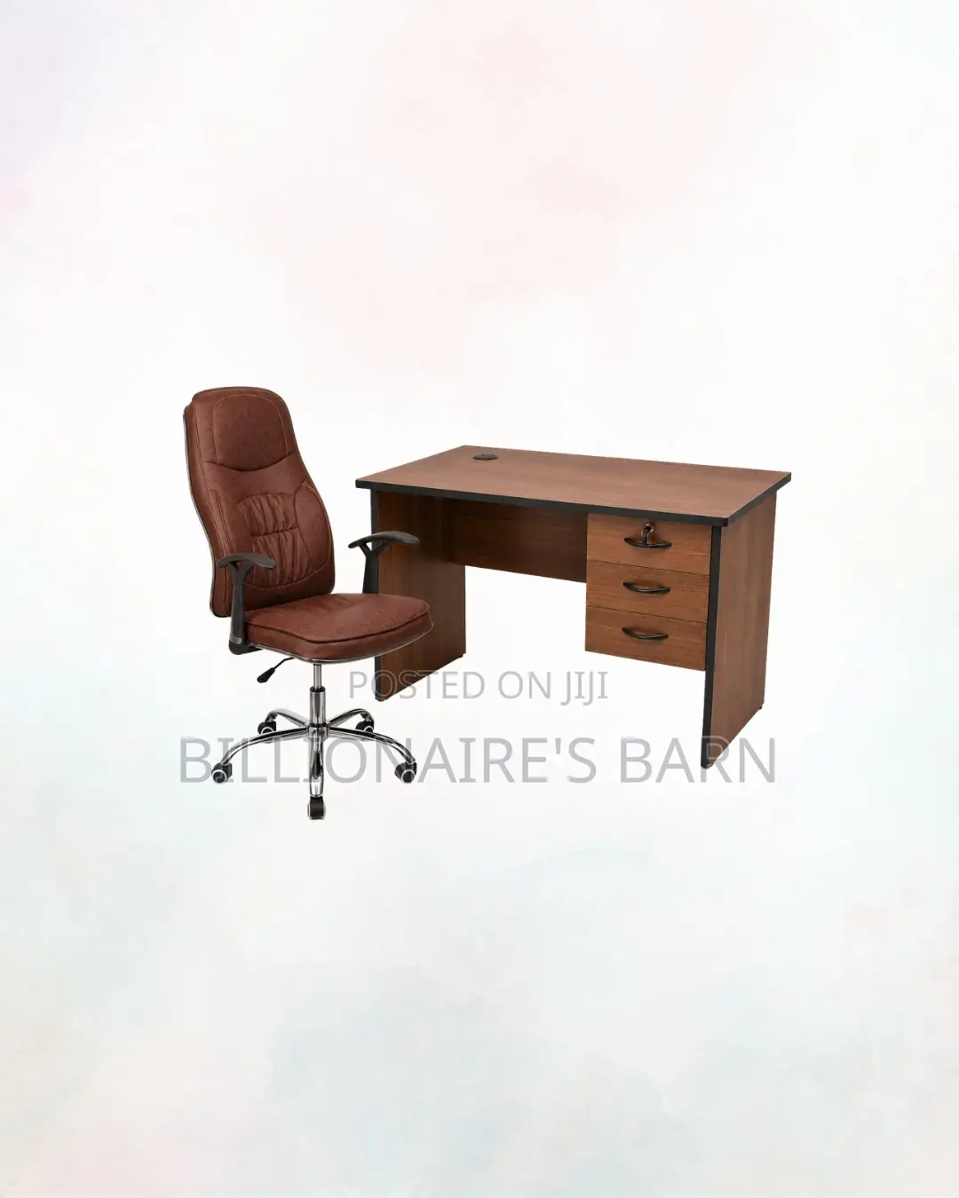 Compact 1m Desk and Brown Executive Leather Chair for Home Office