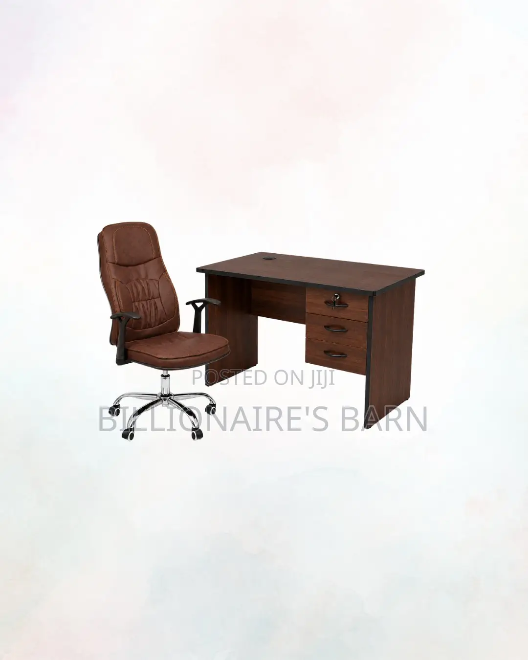 Compact 1m Desk Brown Executive Leather Chair for Desk Productivity