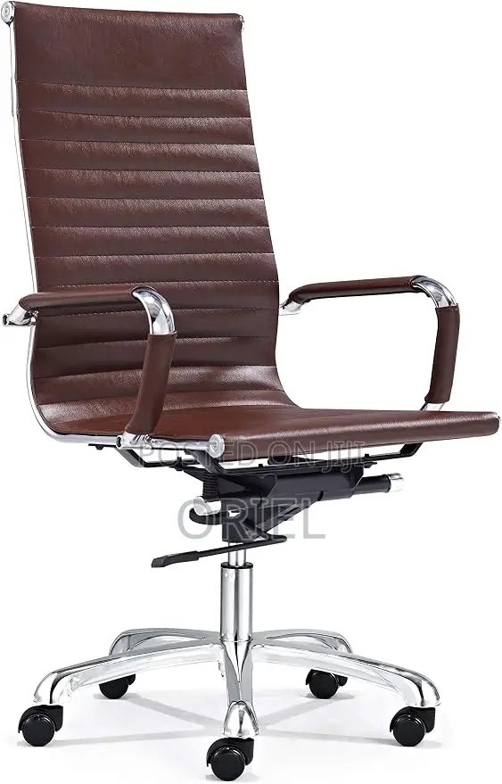 Office Chair : High-Back Brown Leather Staff Chair